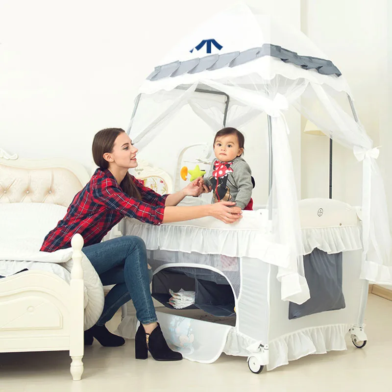 Baby cot Game bed Baby crib Diaper table Multifunctional Foldable Portable With rollers Easy to fol