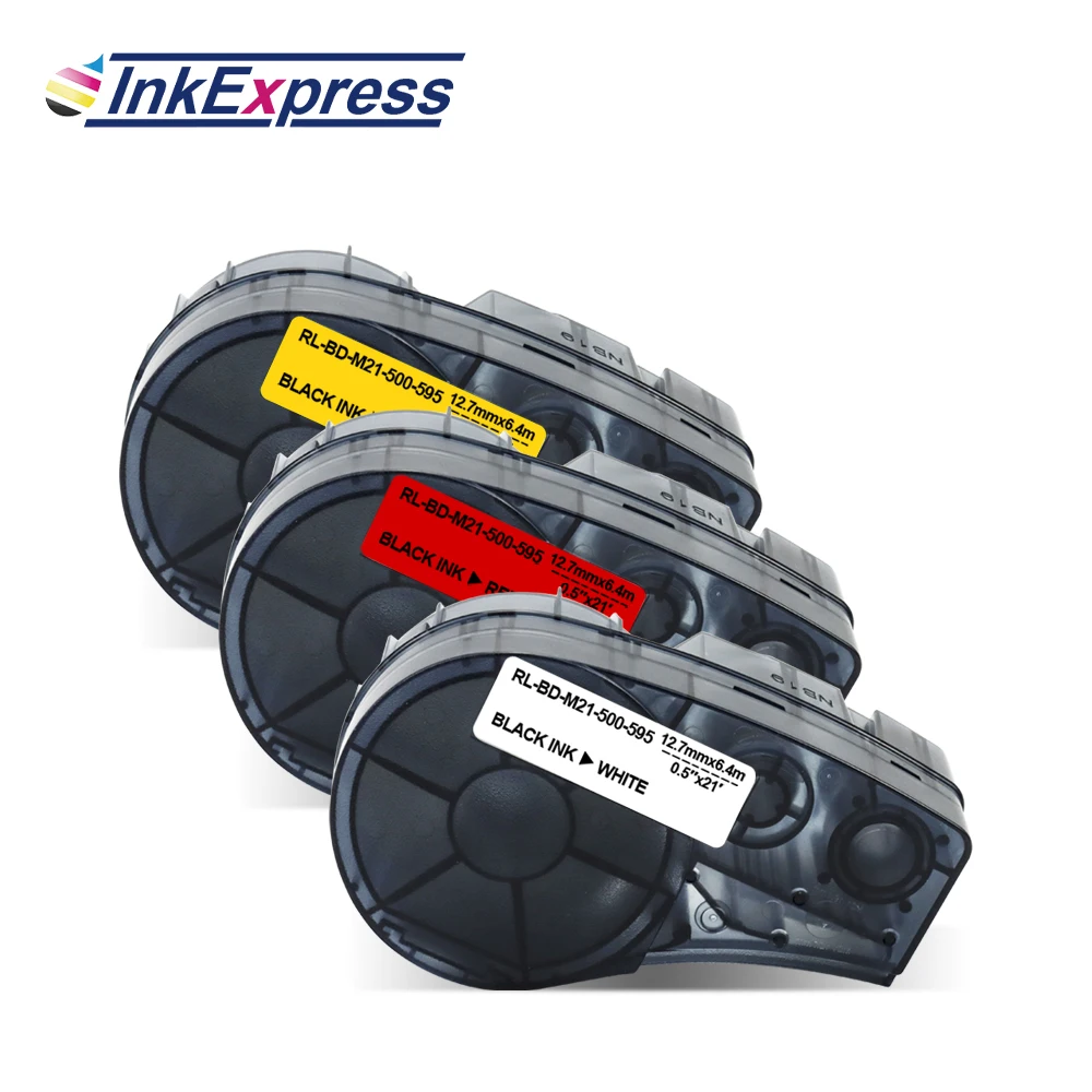 

InkExpress High Adhesion Vinyl Cloth Labeling Tape M21-500-595-WT/RD/YL Labels Compatible For Brady BMP21-PLUS Label Printer