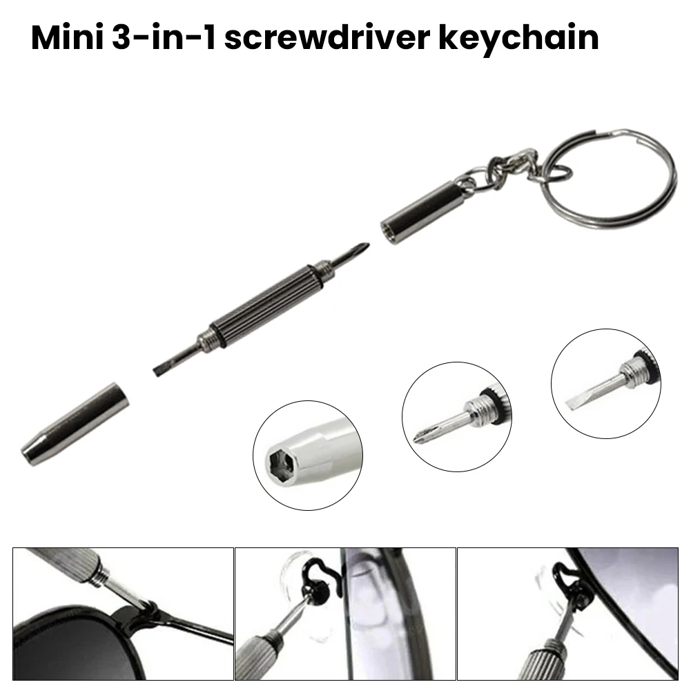 

Multifunctional 3-in-1 Portable Screwdriver Keychain Glasses Watch Repair Widget