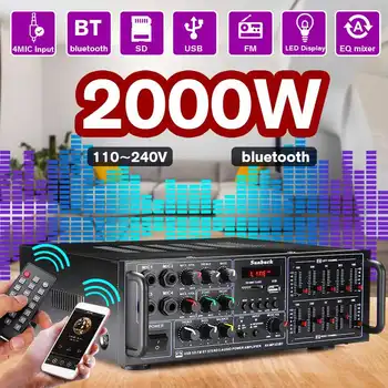 

bluetooth SD USB FM 4*Mic Stereo Amplifier 2000W 2 Channel Tuner HIFI Remote Home Audio HiFi Home Theater Amplifiers