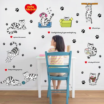 

Cartoon Kitty Cat Vinyl Wall Stickers For Kids Room Nursery Background Wall Decals Removable Wallpaper Adesivo De Parede Posters