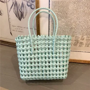 

New Hand-woven Hollow Vegetable Basket Bag Fashion Portable Straw Bag Storage Basket Niche Female Bags Women Purse and Handbags