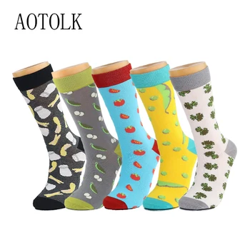 

5 Pair/Lot Cotton Men Socks Spring Fall Plus Size Brand Quality Business Compression Coolmax Pattern Dress Happy Male Crew Socks