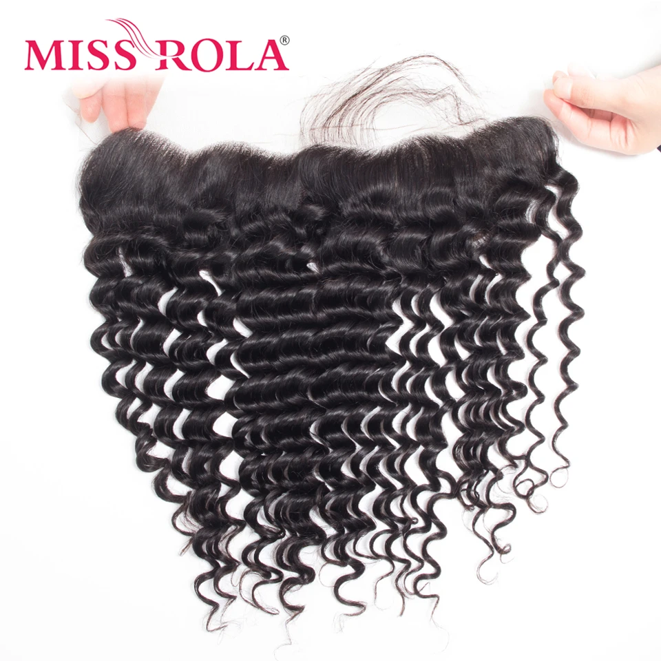 Miss Rola 13x4 Deep Wave Lace Frontal Closure Brazilian Human Hair Ear To Ear Lace Frontals Natural Color Remy With Baby Hair