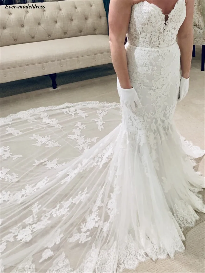 Vestido De Noiva, свадебные платья русалки, кружевные аппликации, милая открытая спина, Длинные свадебные платья, платье невесты