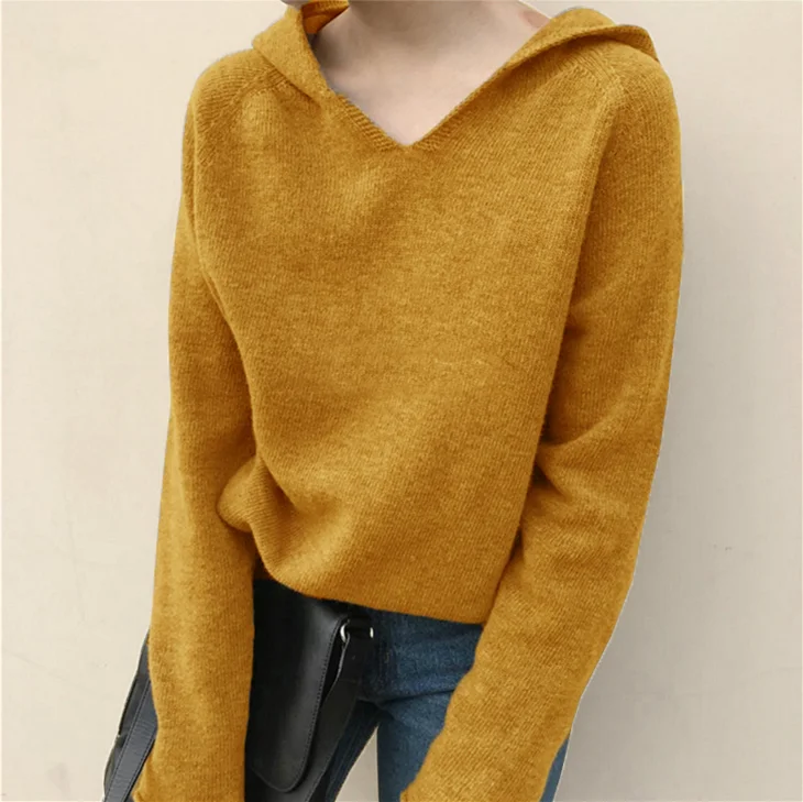 2019 New Solid Hooded Knit Sweater Women Spring and Autumn Pullovers Tops Office Lady Full Loose Coat | Женская одежда