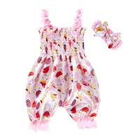 New Girls Summer Backless Romper Baby Lace-up Bloomer Jumpsuit Infant Easter Print Polyester Newborn Photography Costumes Props 2