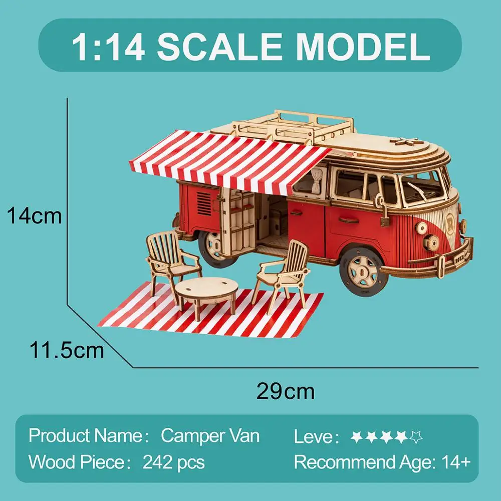 Robotime ROKR Camper Van Block деревянная головоломка модель автомобиля игрушки для детей