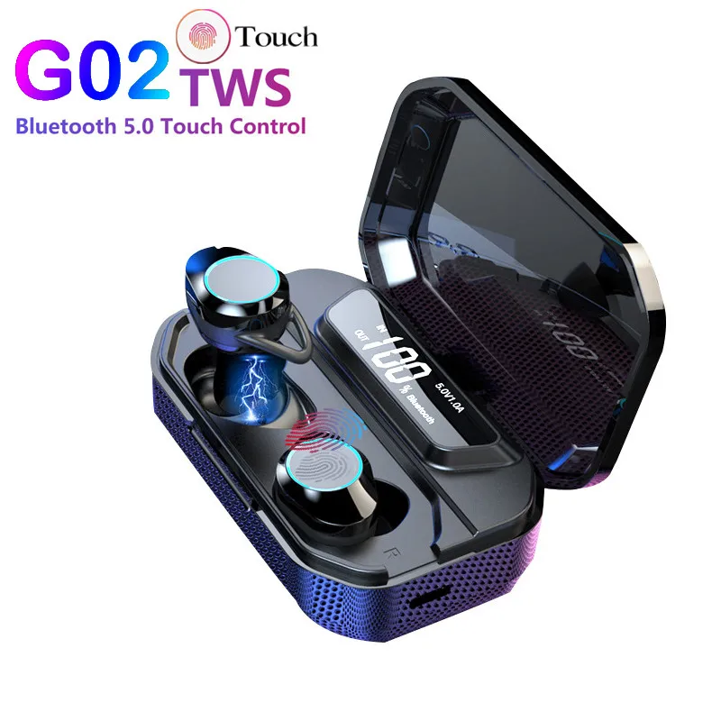G02 TWS 5.0 Bluetooth 6D Stereo Earphone Wireless Earphones IPX7 Waterproof Earphones 3300mAh LED Display Smart Power Bank