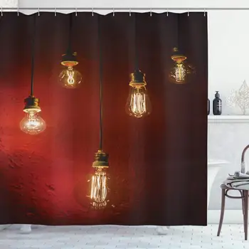 

Industrial Decor Collection, Old Incandescent Lamps Lighting Together on a Wall Electrical Bulb Energy Lamp Picture, Polyester