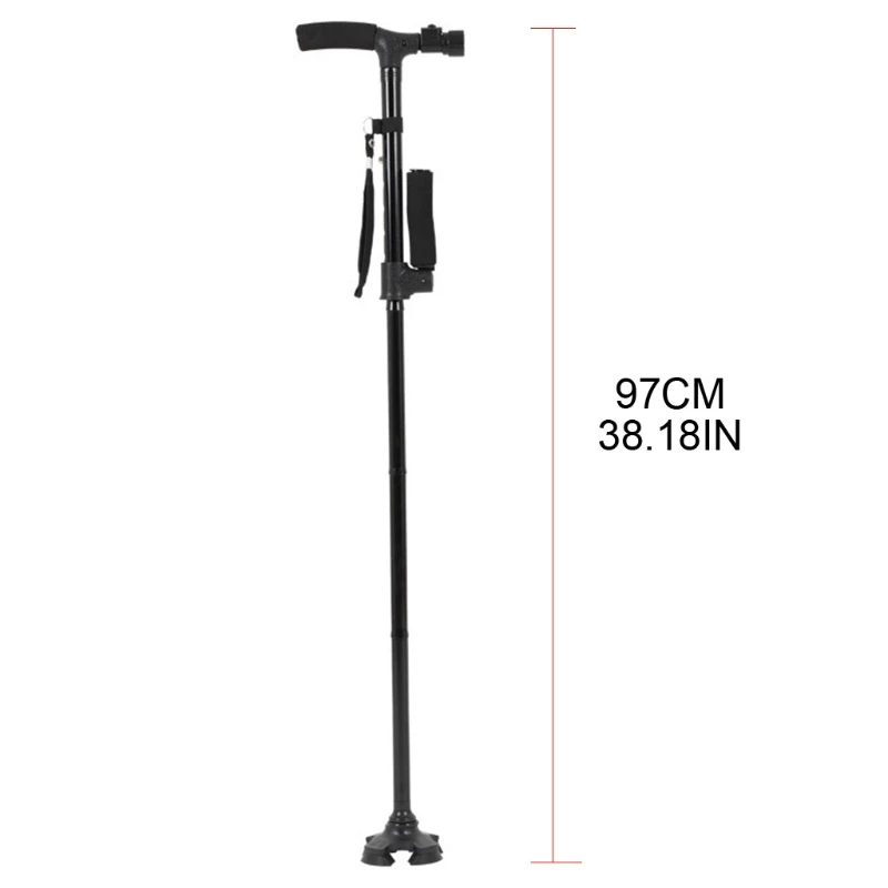 Rotating Base LED Walking Stick Hurry Cane Adjust All Terrain Pivoting Folding Cane Non-slip Lightweight Smart Elderly Walking