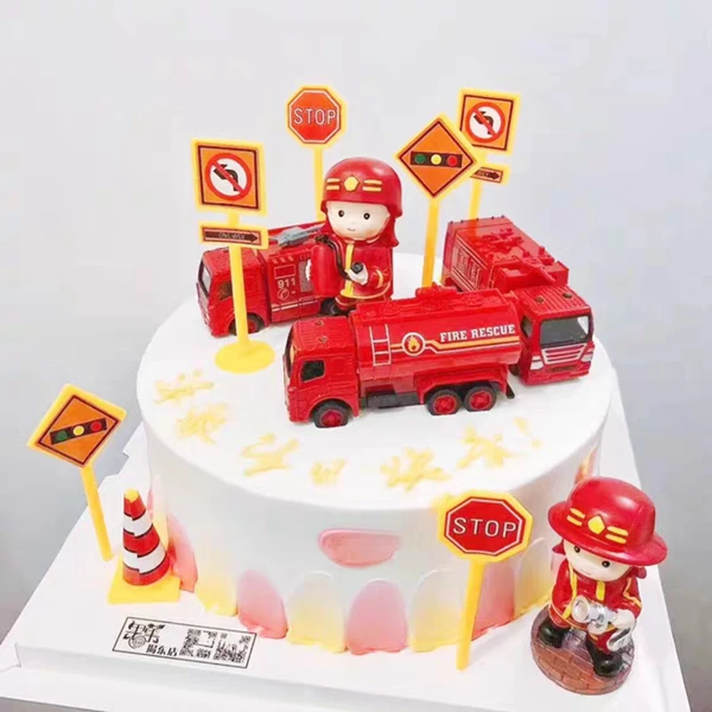 Fire ladder truck water tank cake topper for 1st birthday party
