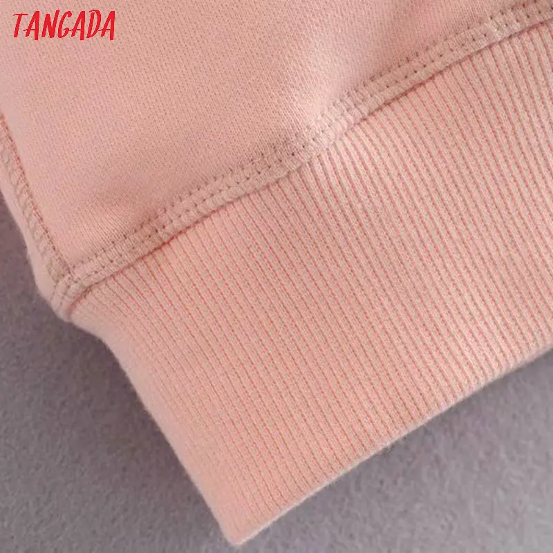 Tangada women fashion pink letter embroidery sweatshirts oversize long sleeve loose hood pullovers female tops 6P52