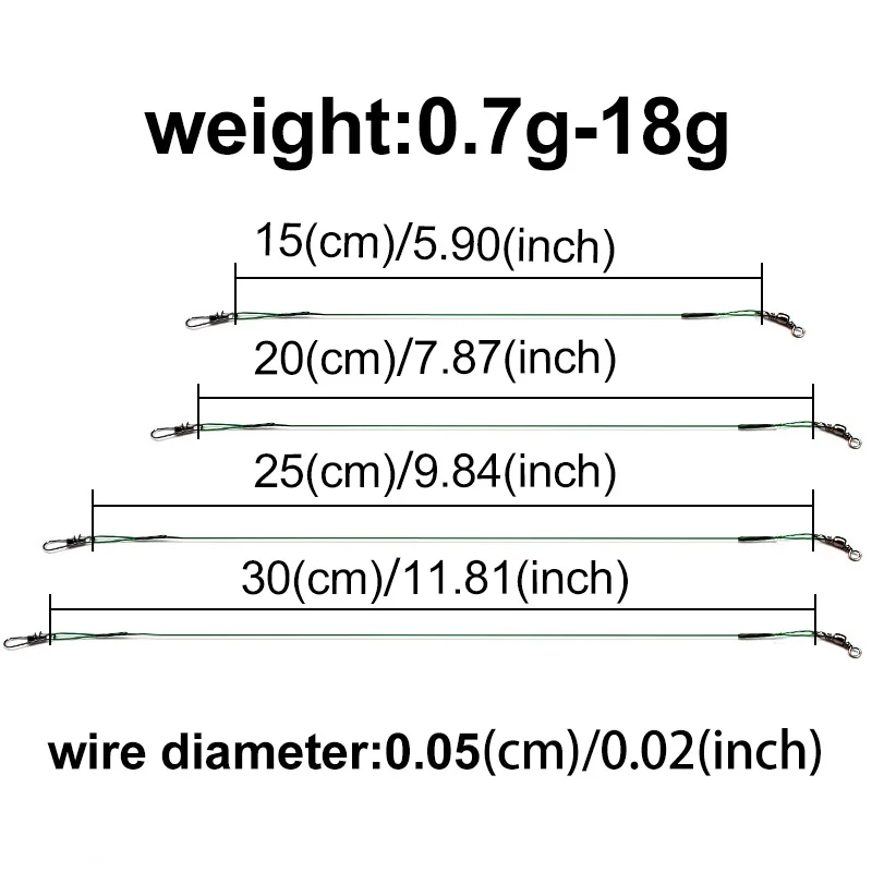 20pcs 15/20/30cm Stainless Steel Wire Leader Fishing Leash With Swivel Anti-bite Line Leadcore For Lure Accessories Pike