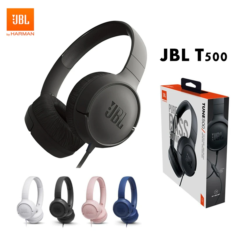100 Original JBL T500 Wired Pure Bass Headphone Sports Game Gym Headset Foldable Earphone 1 button Remote Light with Mic