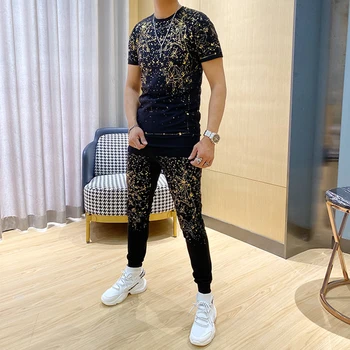 

2020 new hot drill brand design tracksuit casual men's short sleeve suit