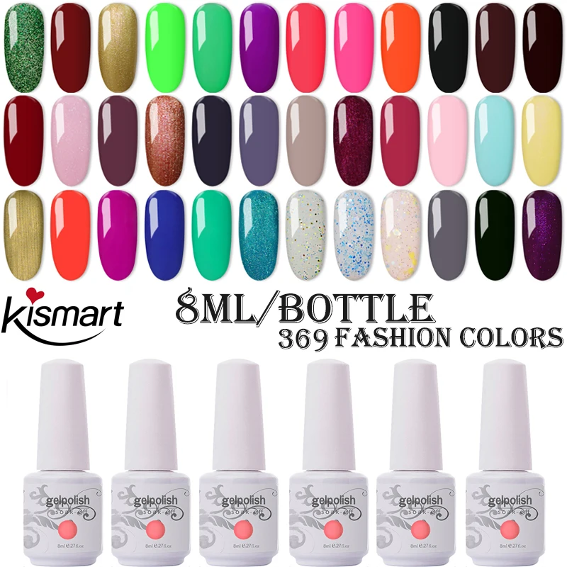 

30Pcs/lot Kismart Soak Off UV LED Nail Gel Polish Total 369 colors The Best Quality Gel Polish For Salon UV Gel Polish