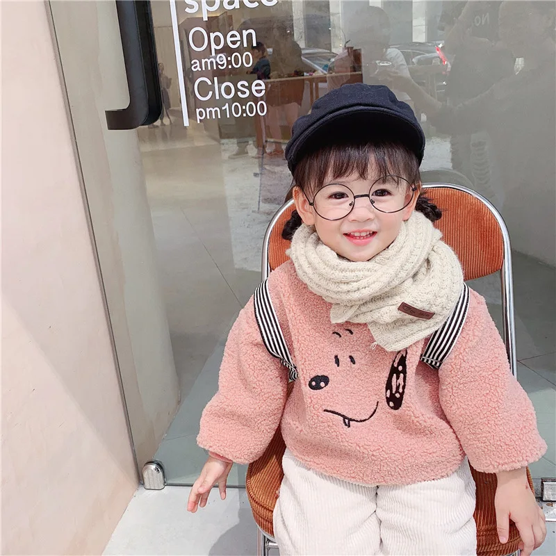 

New Lovely Embroidered Puppy Pullover Kids Loose Hoodies Baby Winer Warm Coat Smile Face Cartoon Toddler Girl Fleece Cloth