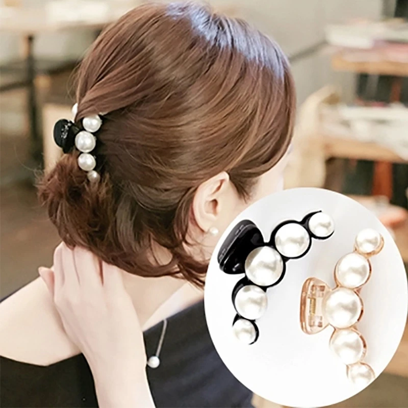 

1Pc Fashion Woman Girl Hair Claws Big Pearls Acrylic Korean Style Hair Claws Hair Accessories 2019 White And Black