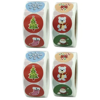 

4 Rolls Paper Stickers Christmas Sticker Self-Adhesive Label Gift Sticker Packaging Paper Stickers For Christmas Party Home
