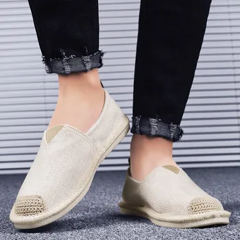 

Mens Sneakers Mesh Breathable Running sport Shoes Male Lace Up Non-slip Linen shoes one pedal lazy breathable shoes canvas shoes