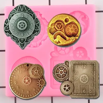 

Steampunk Clock Silicone Molds DIY Baby Birthday Cupcake Topper Fondant Cake Decorating Tools Candy Clay Chocolate Moulds