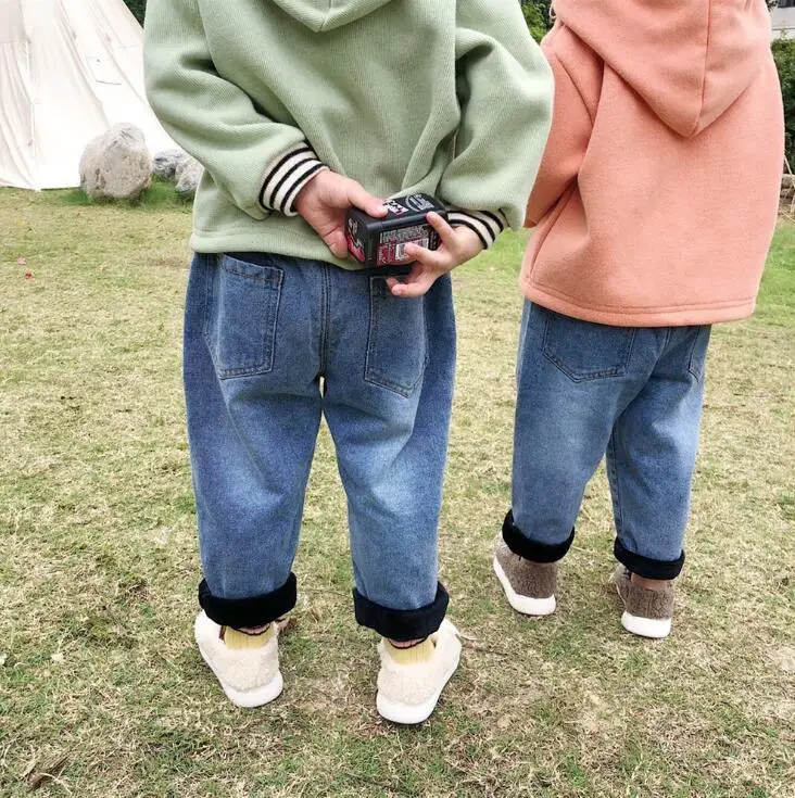 Hot Selling Boys Girls Denim Pants Thicken Winter Fashion Kids Jean Pants 2-7T PP71