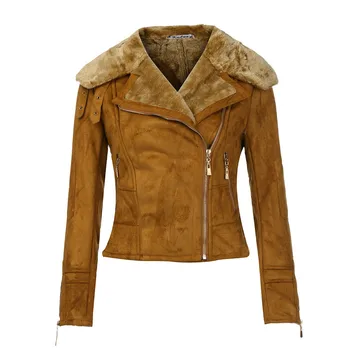 

FREE OSTRICH Autumn Winter Women Faux Fur Coat Leather Jacket Warm Plush Thick Outerwear Ladies Wool Fur Collar Basic Jackets