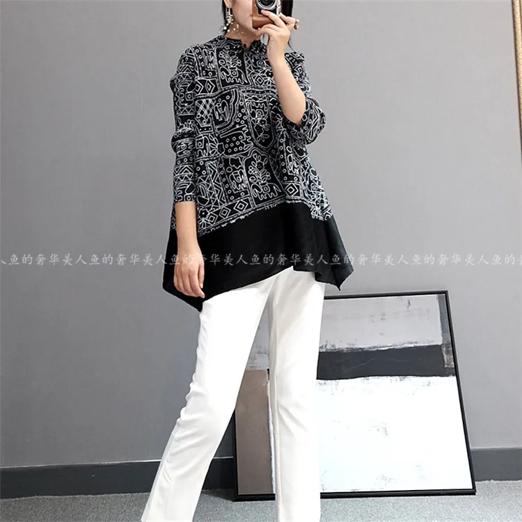 Горячая Miyake fold три четверти футболка народная печать Пряжка футболка
