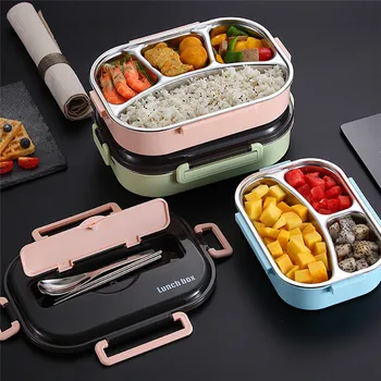 

High quality Japanese Kids Lunch Box 304 stainless steel Bento Lunch Box With Compartment Tableware Microwave Food Container Box