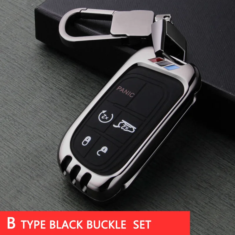 Металлический ключ для авто чехол fob для Jeep Renegade Grand Dodge jource charger Chrysler Fiat freeont Grand Cherokee jeep compass - Название цвета: B black buckle set