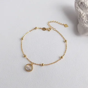 

1pc Authentic 925 Sterling silver zirconia spring ROUND &Lucky ball beads Chain Bracelet friendship gift fine Jewelry TLS224