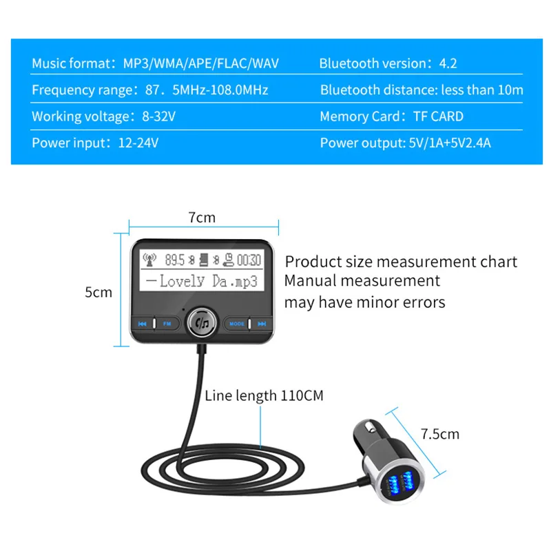 Jilang Bluetooth fm-передатчик беспроводной автомобильный fm-модулятор Автомобильный MP3-плеер автомобильный комплект громкой связи Bluetooth автомобильное зарядное устройство с ЖК-дисплеем