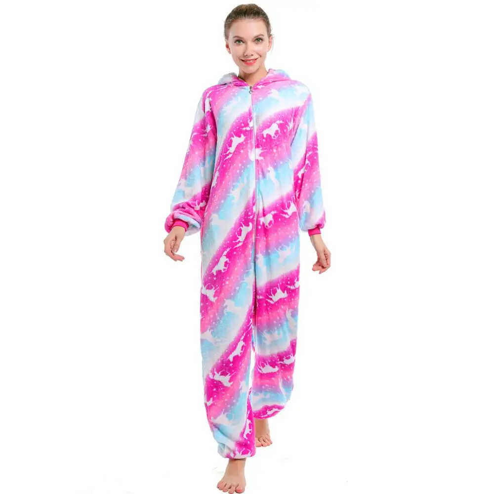 Аниме Onesie Женское ночное белье кигуруми Единорог для взрослых женские пижамы