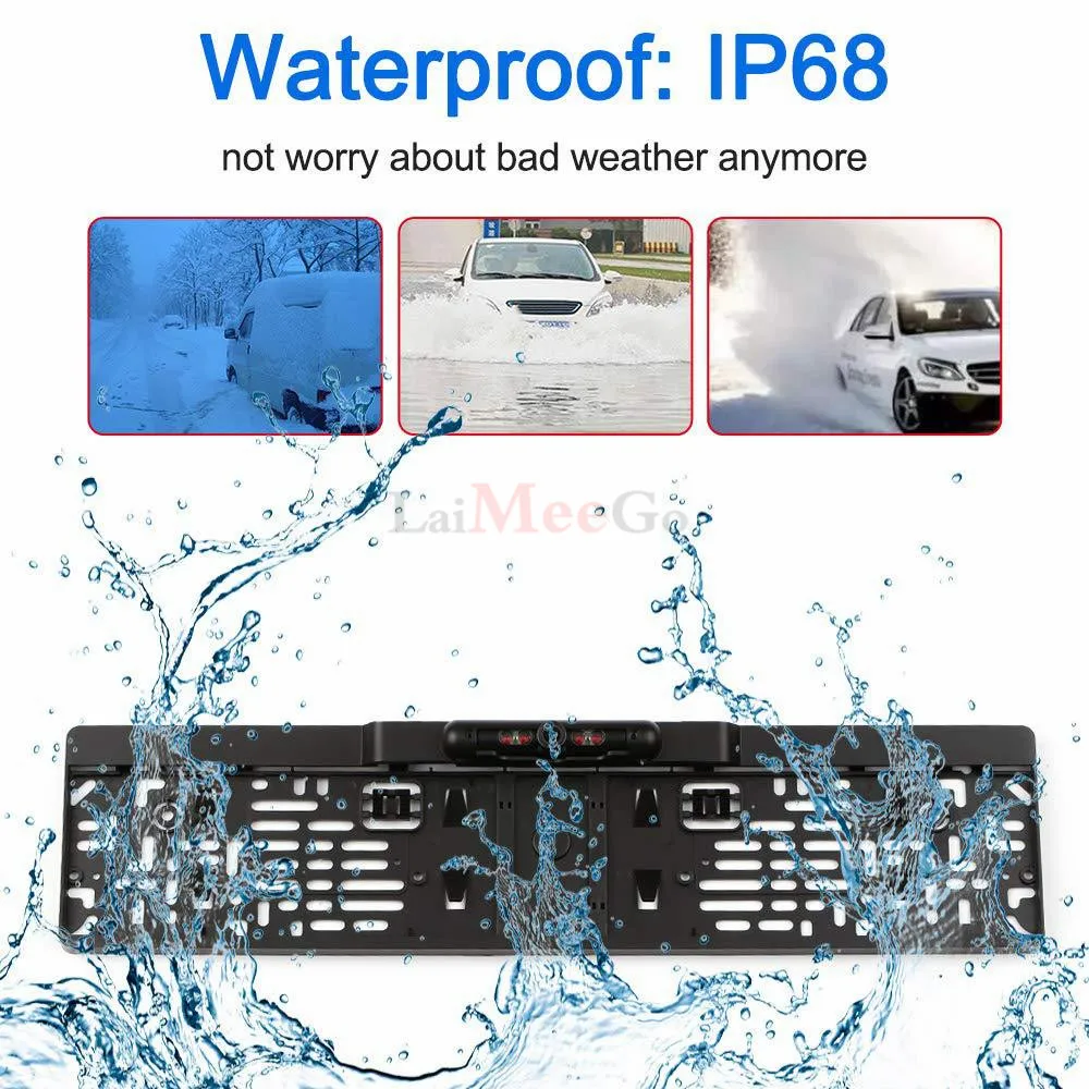 Wireless Night Vision IR Rear View camera EU License Plate Frame Car Reverse Camera waterproof Back Up Camera for monitor Kit (9)