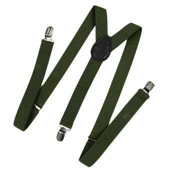

Unisex Clip on Suspender Elastic Y-Shape Back Formal Adjustable Braces, Army Green