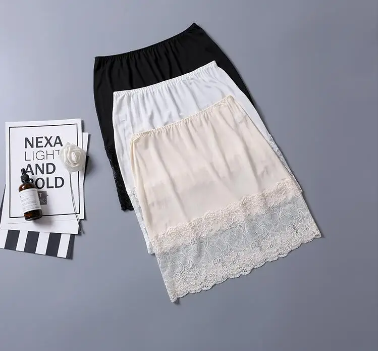 Petticoat Skirt Half Slip Skirt Women Full Slip Dress Women's 30% Real Silk 70% Viscose Sexy Lace Half Slip Nightdress Underskirt Sleepwear