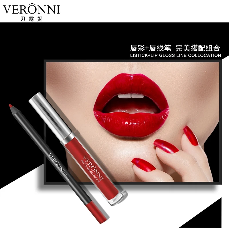 VERONNI Lip Gloss & Lipliner Set Pencil Moisturizer Long Lasting Waterproof Matte Lipstick Lip Stick Lipgloss Brand Makeup Lip VERONNI Lip Gloss & Lipliner Set Pencil Moisturizer Long Lasting Waterproof Matte Lipstick Lip Stick Lipgloss Brand Makeup Lip