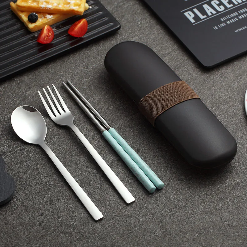 Green Tableware WORTHBUY, китайская посуда для путешествий, портативный набор столовых приборов для улицы, 304, нержавеющая сталь, столовая посуда для пикника, кемпинга, столовый набор - Цвет: Green Tableware
