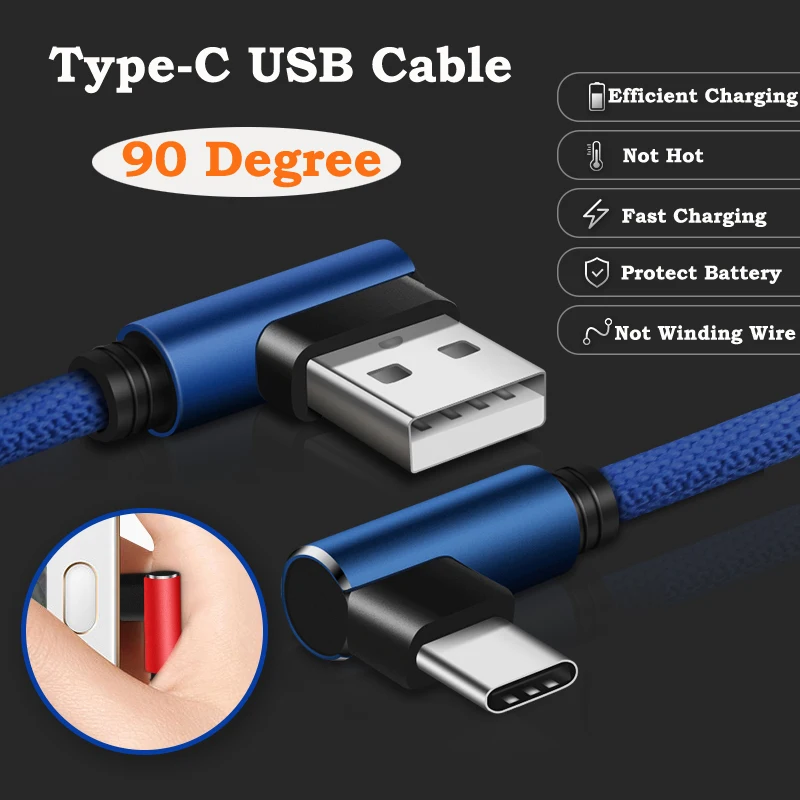 90 градусов type C USB кабель для huawei P30 Pro Быстрая зарядка USB C кабель для samsung S10 Xiaomi Redmi Note 8 Pro USB кабель для передачи данных