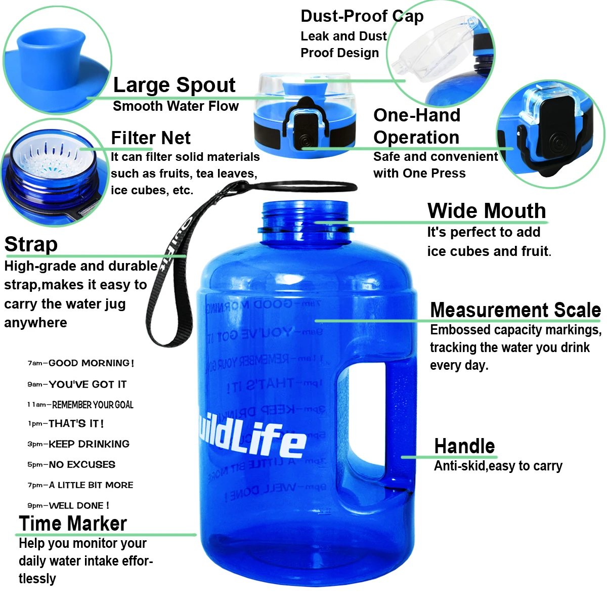 BuildLife 1.3L 2.2L 3.78L бутылка для воды с блокировкой флип-флоп крышкой спортивный тренажерный зал бутылки Фитнес Спорт BPA бесплатно большой емкости кувшин