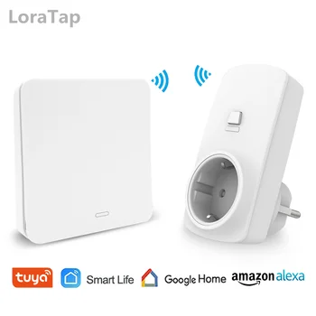 

EU Wifi Socket with Remote Control Kinetic Wireless Switch Self Powered Tuya App Voice Control Google Home Alexa Echo
