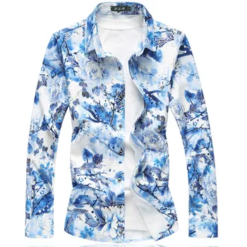 

Multi Color Shirt Men 2020 Autumn New Long Sleeve Floral Shirt For Men Clothing Turn Down Collar Loose Plus Size Men's Shirts