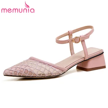 

MEMUNIA 2020 new arrive women sandals pointed toe square low heels summer sandals buckle elegant party wedding shoes ladies