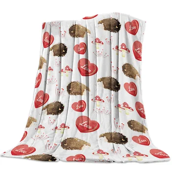 

Kids Throw Blanket Colorful Jungle Animals Themed Decorations Cute Hedgehogs and Hearts