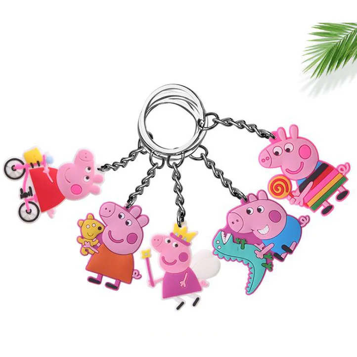 

Action Peppa Pig PVC Soft Keychain Toys Children Home Key Ring Pendants Decor Gift For Kids Peppa Pig Model Keychian Pandent Toy