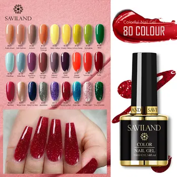 

Saviland 10ML Gel Polish UV LED Lamp Painting Gel Varnish 80 Color Nail Art Lacquer Glitter Top Base Coat Gel Nail Polish
