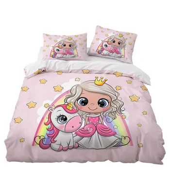 

Cartoon Unicorn Bedding Set Bedroom Decor White Bedspread Kids Gift Microfiber Hypoallergenic Zipper 1PC Duvet Cover Pillowcase