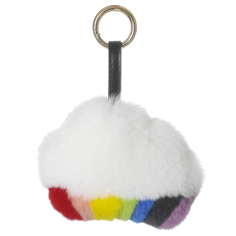 

Rex rabbit fur rainbow and small clouds super beautiful pendant cute rainbow and clouds doll pendant furry bag pendant key chain