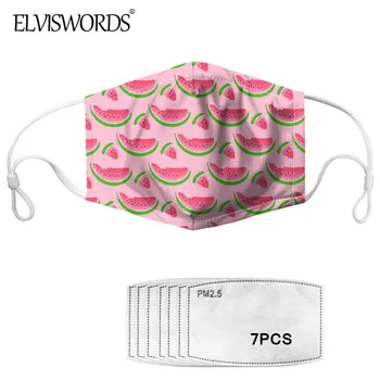 

ELVISWORDS Women Men Mouth-Muffle WIth 7Pcs PM2.5 Activated Carbon Filter Pink Watermelon Print Dustproof Reusable Mouth Masks